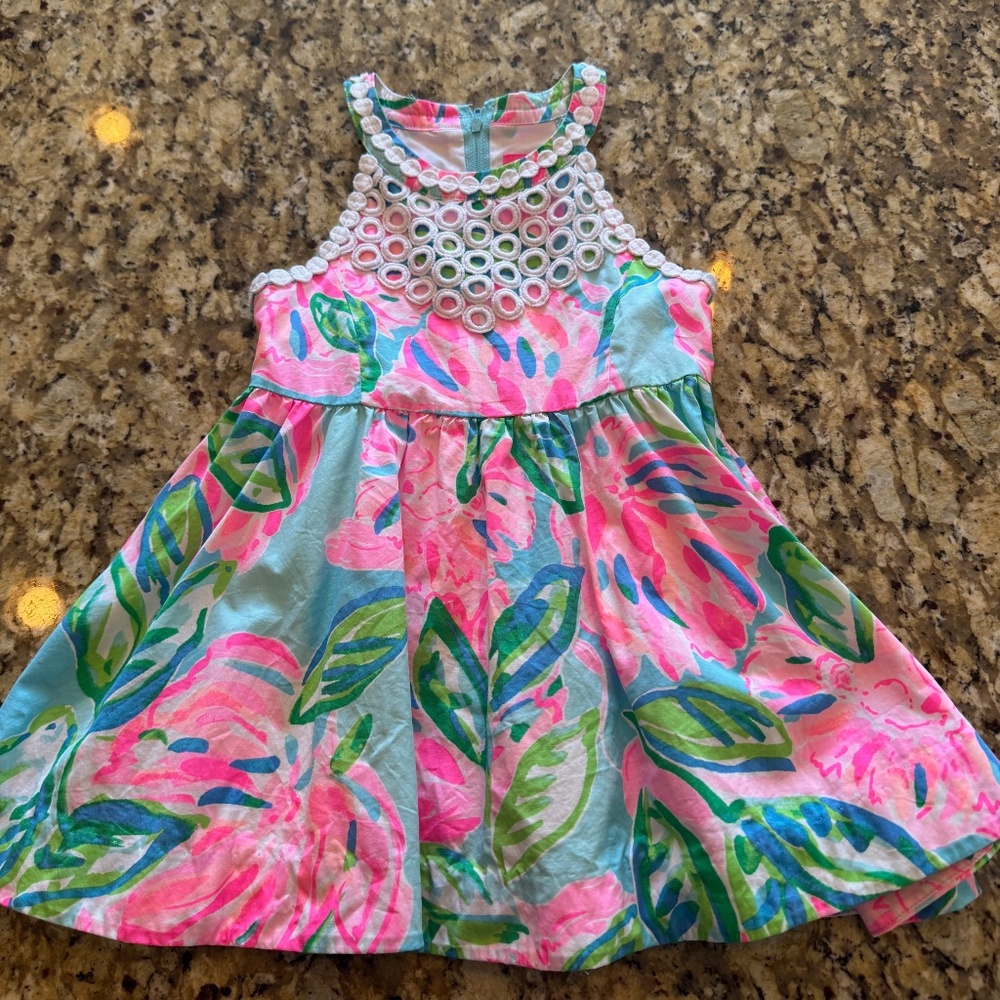Lilly Pulitzer 2T Pink, Green, and Blue Dress with white trim